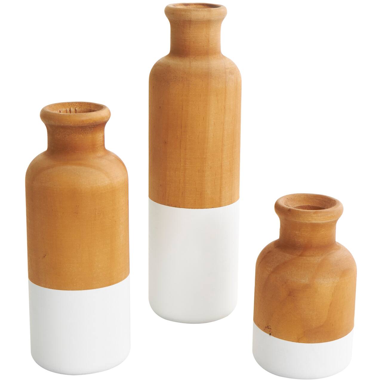 Brown Wood Colorblock Vase with White Bases Set